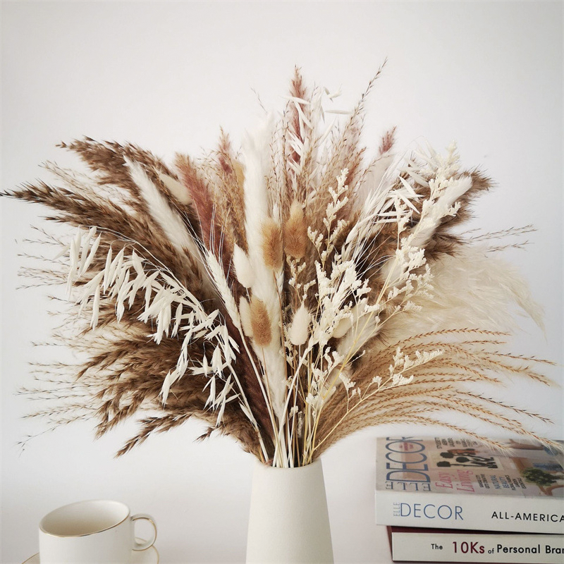 Dried Flowers Reed Stems Artificial Pampas Grass Bouquet For Home Wedding Decoration