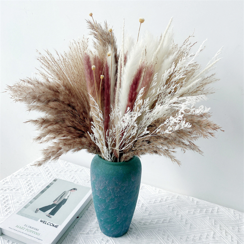Dried Flowers Reed Stems Artificial Pampas Grass Bouquet For Home Wedding Decoration