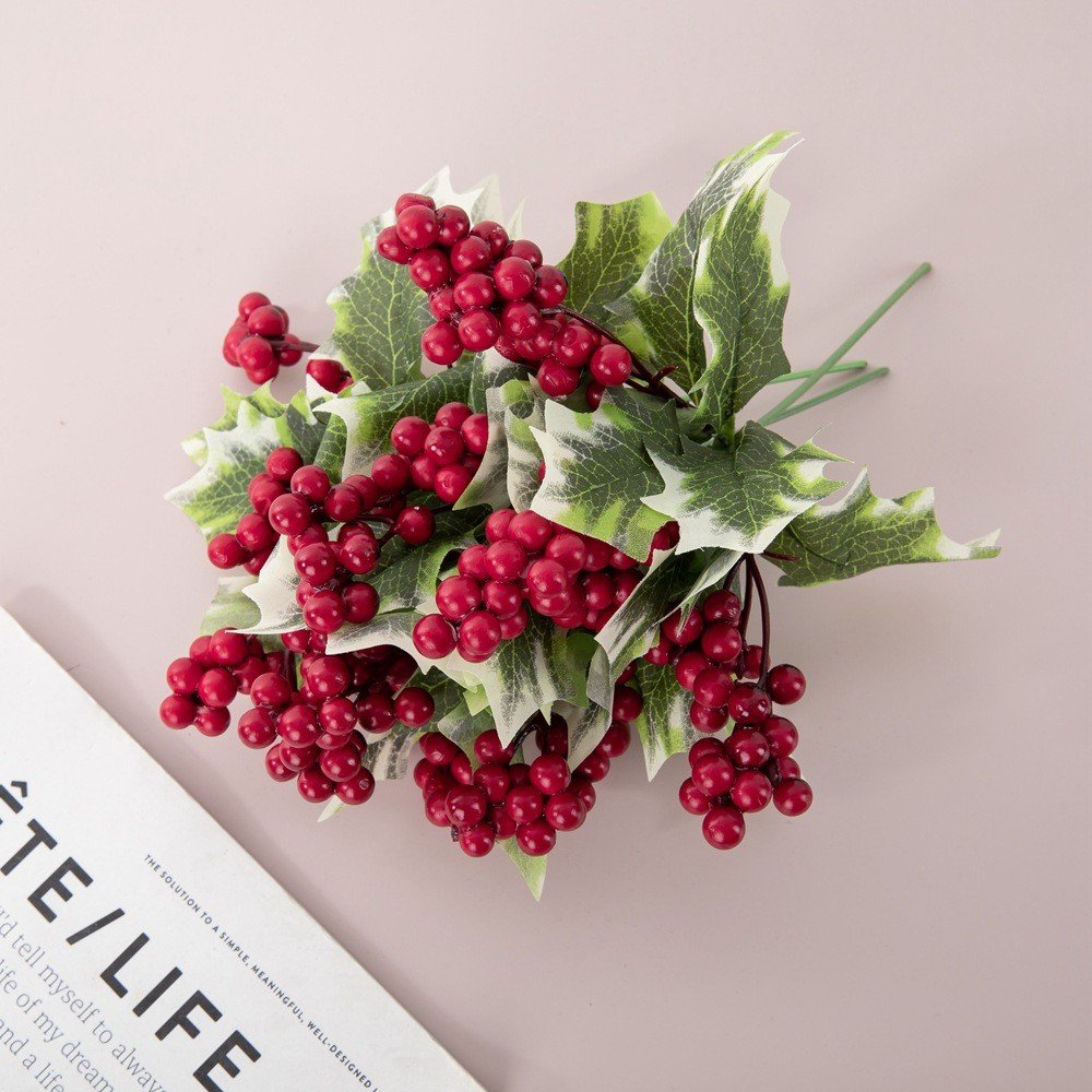 22cm Bean Silk Flower Wholesale Christmas Berry Wedding Simulation Flower for Home Wedding Party Decoration Dried Flowers Plants