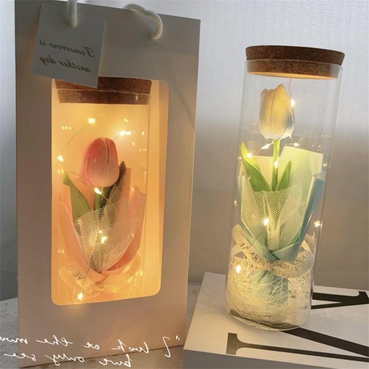 YX Hot Sales LED Tulip String Lights Bouquet Eternal Flower Atmosphere Decoration Ornament Graduation Mother's Day Thanksgiving