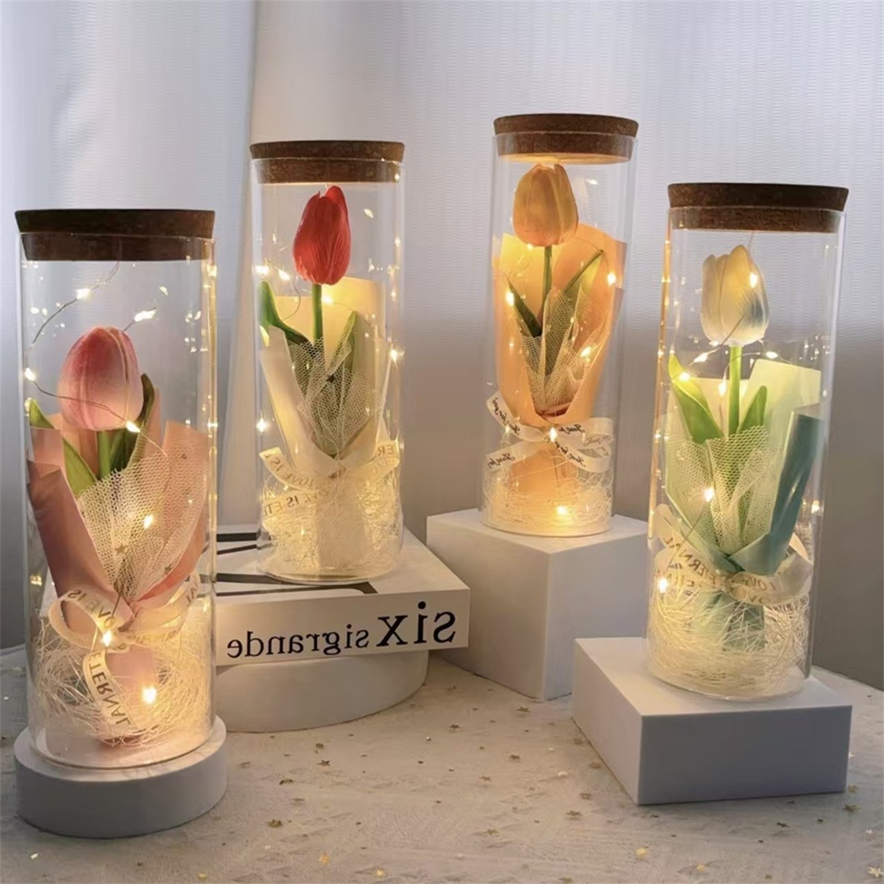 YX Hot Sales LED Tulip String Lights Bouquet Eternal Flower Atmosphere Decoration Ornament Graduation Mother's Day Thanksgiving