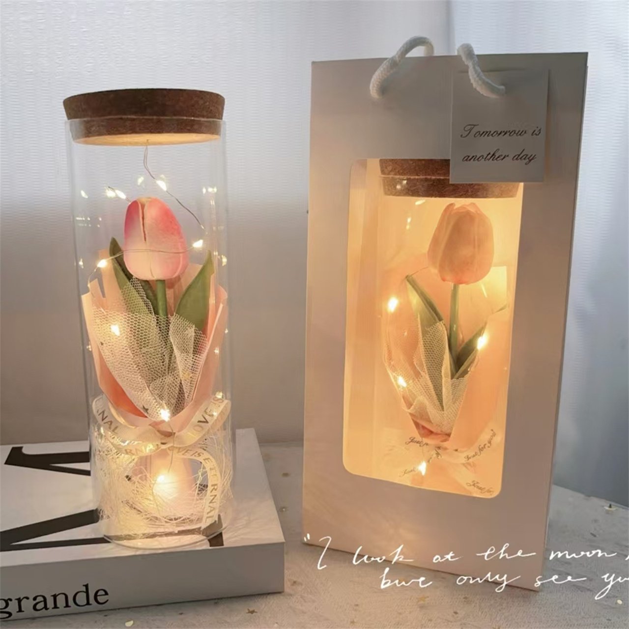 YX Hot Sales LED Tulip String Lights Bouquet Eternal Flower Atmosphere Decoration Ornament Graduation Mother's Day Thanksgiving