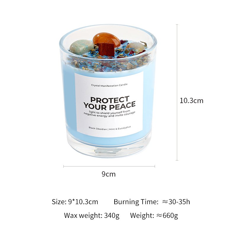 Custom Logo Luxury Candles Clear Glass Vessel Colored Wax Wooden Wick Dried Flower Crystal Quartz Soy Wax Aroma Scented Candle
