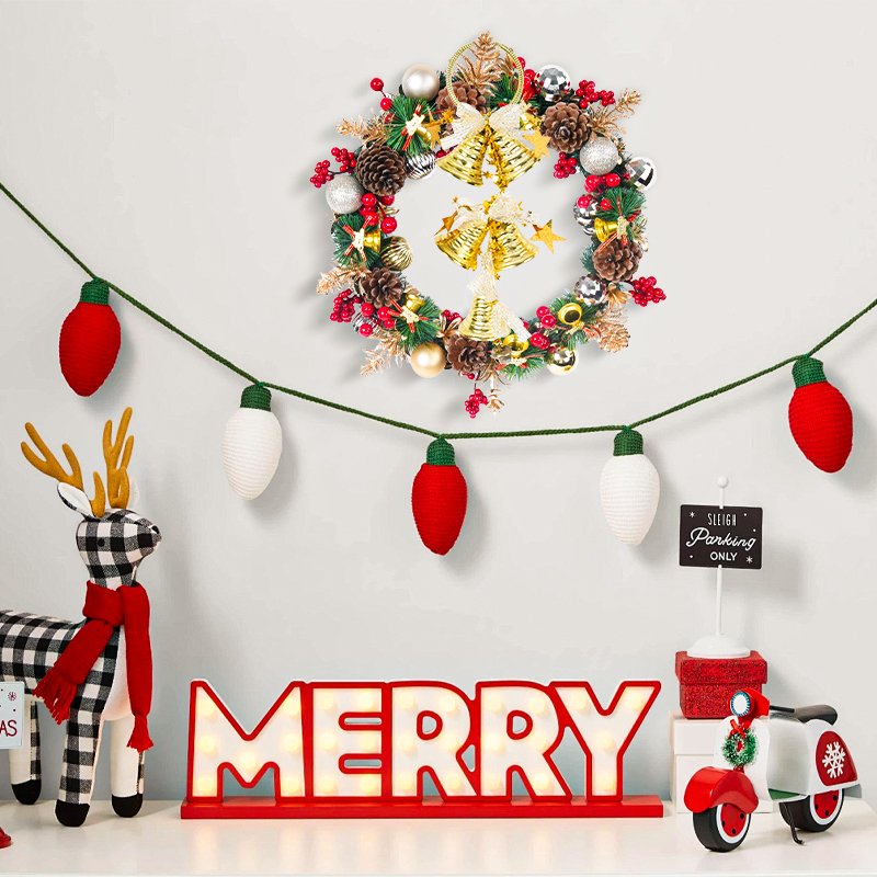 New Design Bell Pineapple Red Fruit Silver Ball Christmas Decorative Artificial Flower wreath
