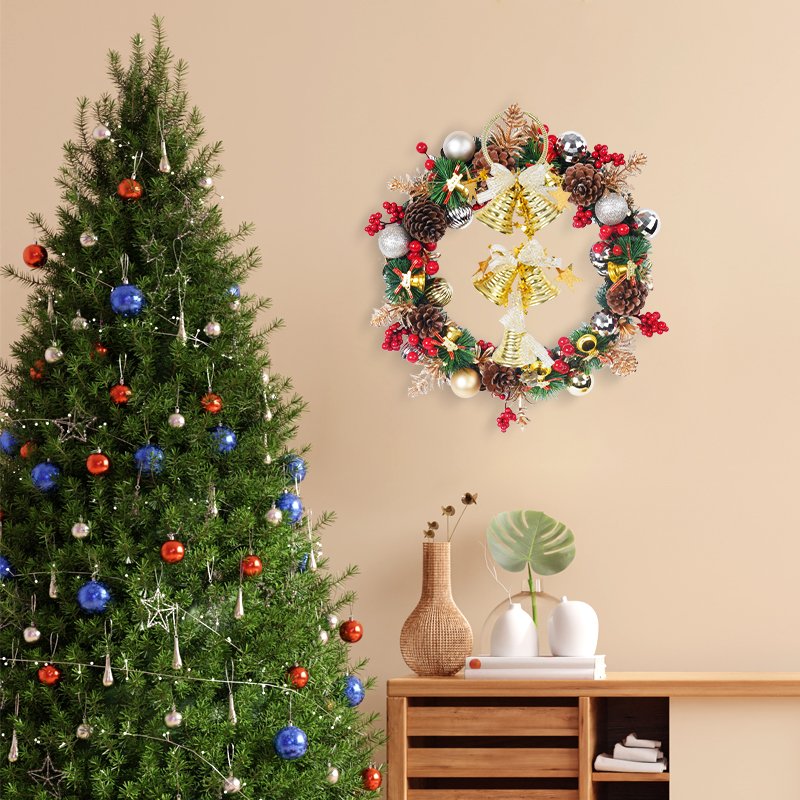 New Design Bell Pineapple Red Fruit Silver Ball Christmas Decorative Artificial Flower wreath