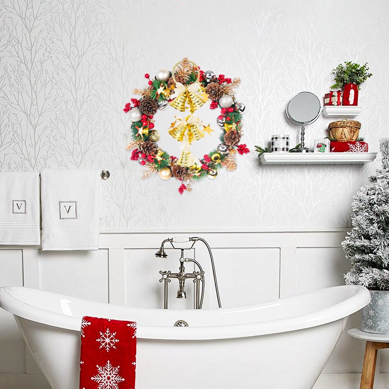 New Design Bell Pineapple Red Fruit Silver Ball Christmas Decorative Artificial Flower wreath