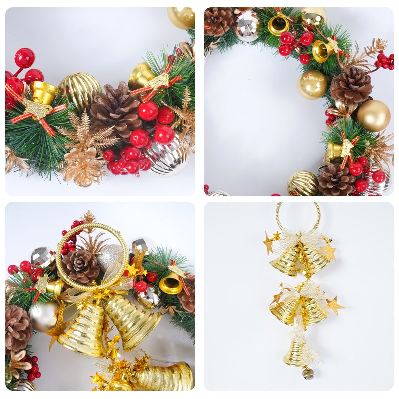 New Design Bell Pineapple Red Fruit Silver Ball Christmas Decorative Artificial Flower wreath