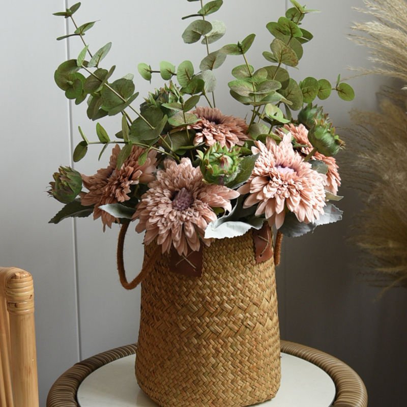 High Quality Gift Silk Flowers Yellow Artificial Dried Flower Bunch Teddy Sunflower For Home Wedding Decoration