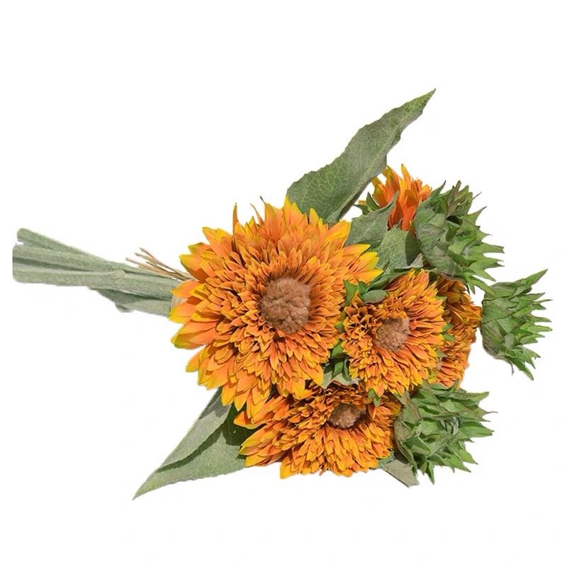 High Quality Gift Silk Flowers Yellow Artificial Dried Flower Bunch Teddy Sunflower For Home Wedding Decoration