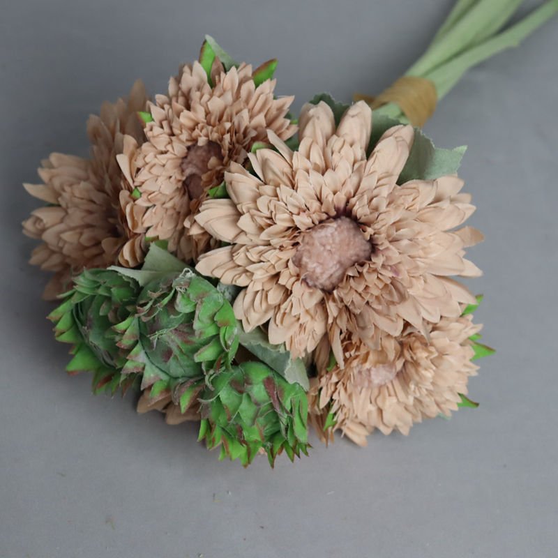 High Quality Gift Silk Flowers Yellow Artificial Dried Flower Bunch Teddy Sunflower For Home Wedding Decoration