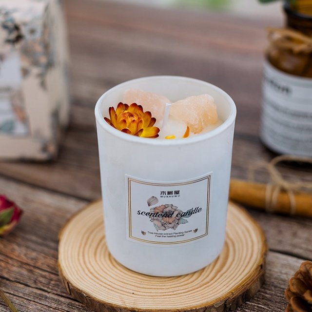 Scented Trending Candles Private Label Crystal Dry flower jar Soy wax Wedding Home deco handing gift
