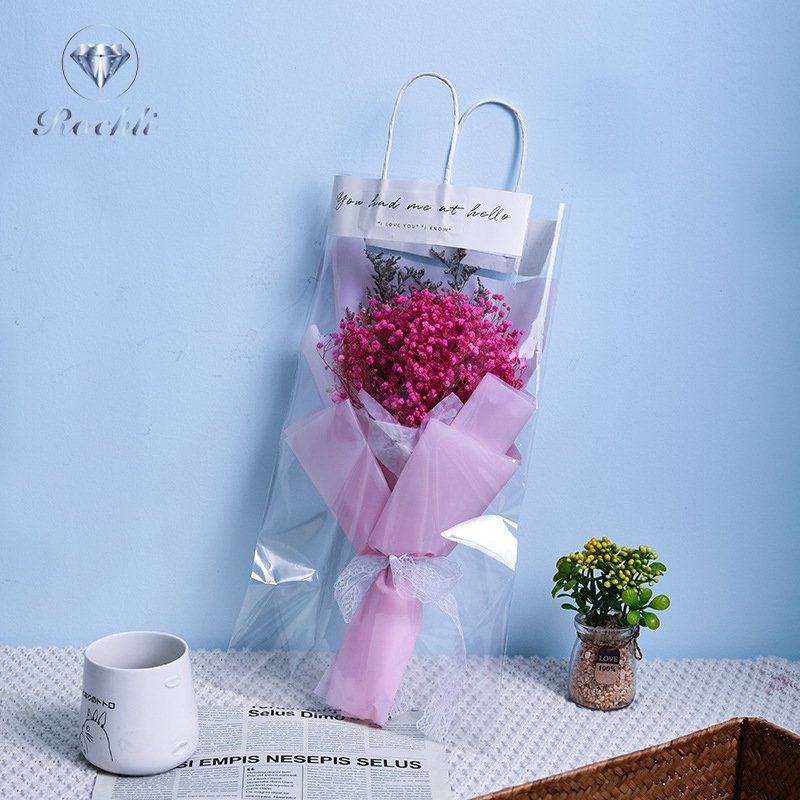 2023 Hot sale transparent flower bag with handle Valentine's day preserved flowers dried flower bouquet