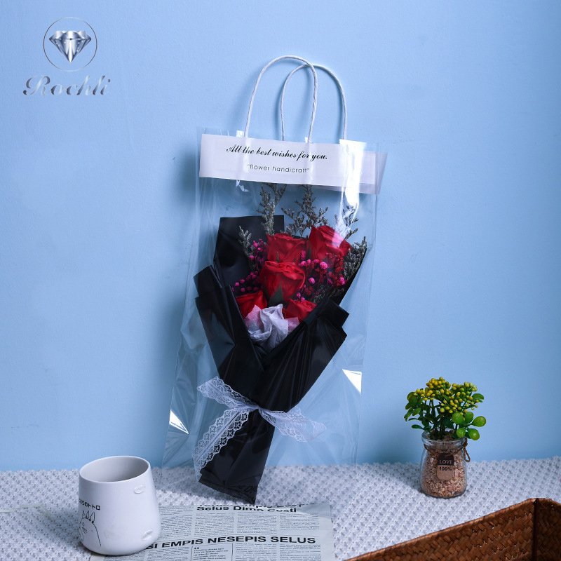 2023 Hot sale transparent flower bag with handle Valentine's day preserved flowers dried flower bouquet