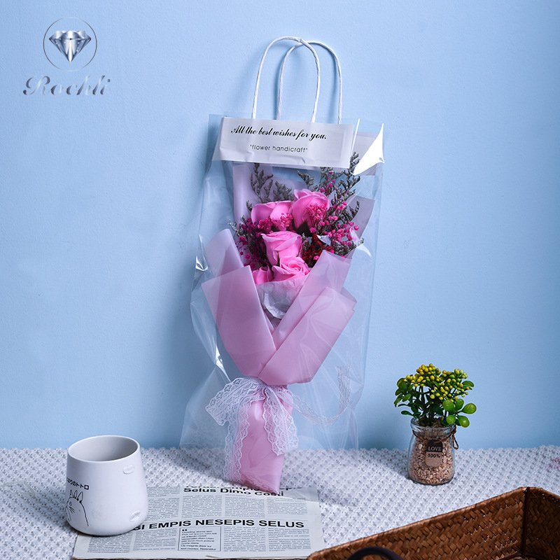 2023 Hot sale transparent flower bag with handle Valentine's day preserved flowers dried flower bouquet