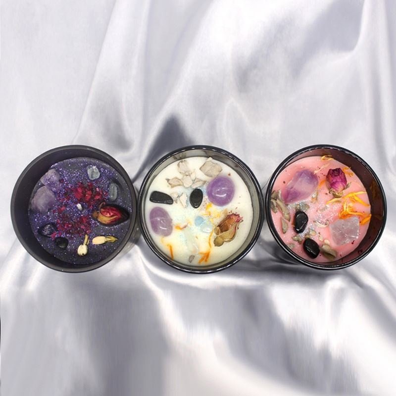Luxury Custom Glass Jar Handmade Dried Flowers Decorative Crystal Gemstone Scented Candle