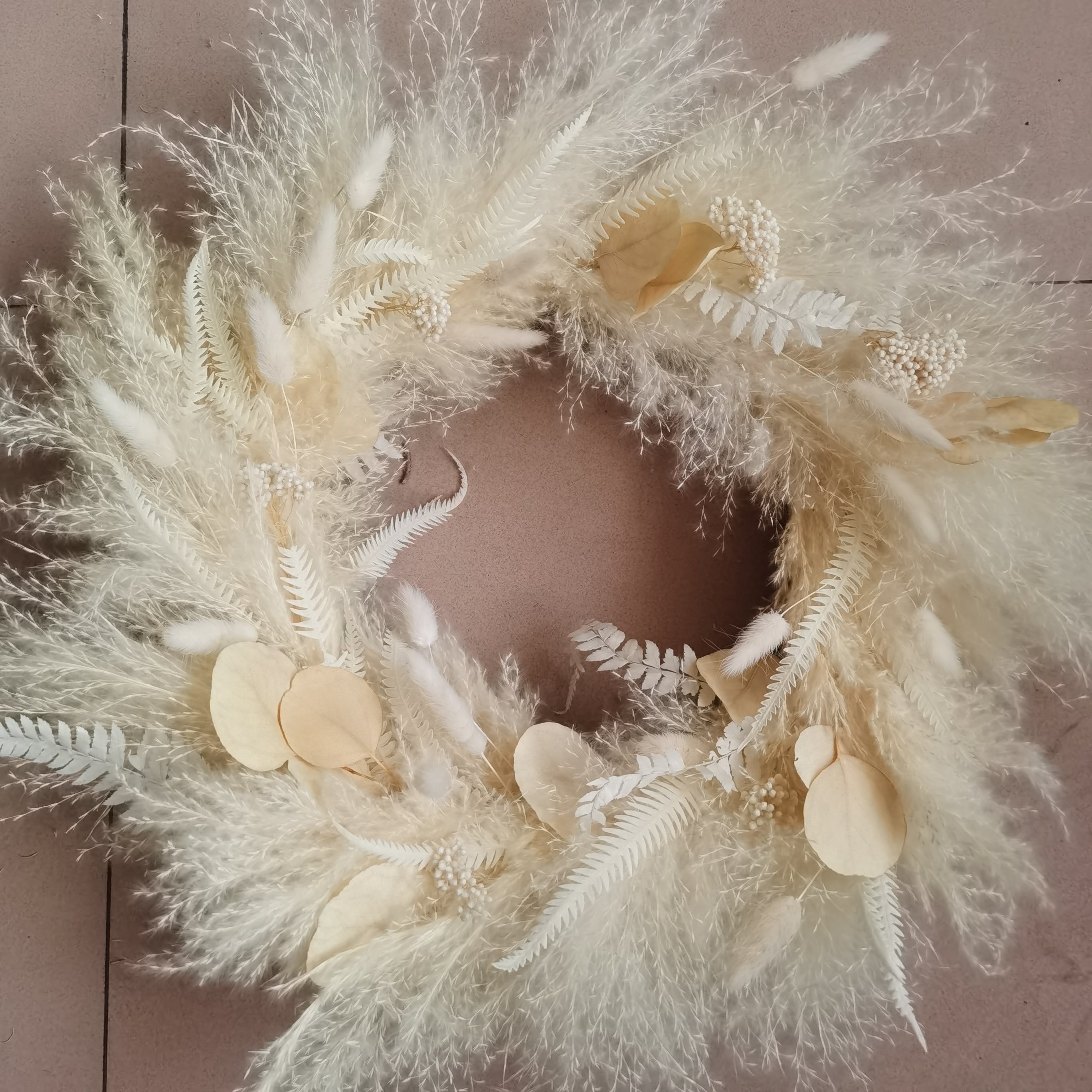 LKST07 Natural dried flower wreath faux pampas grass wreath