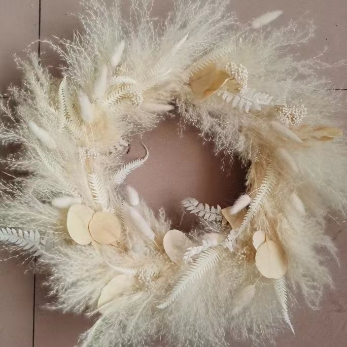 LKST07 Natural dried flower wreath faux pampas grass wreath