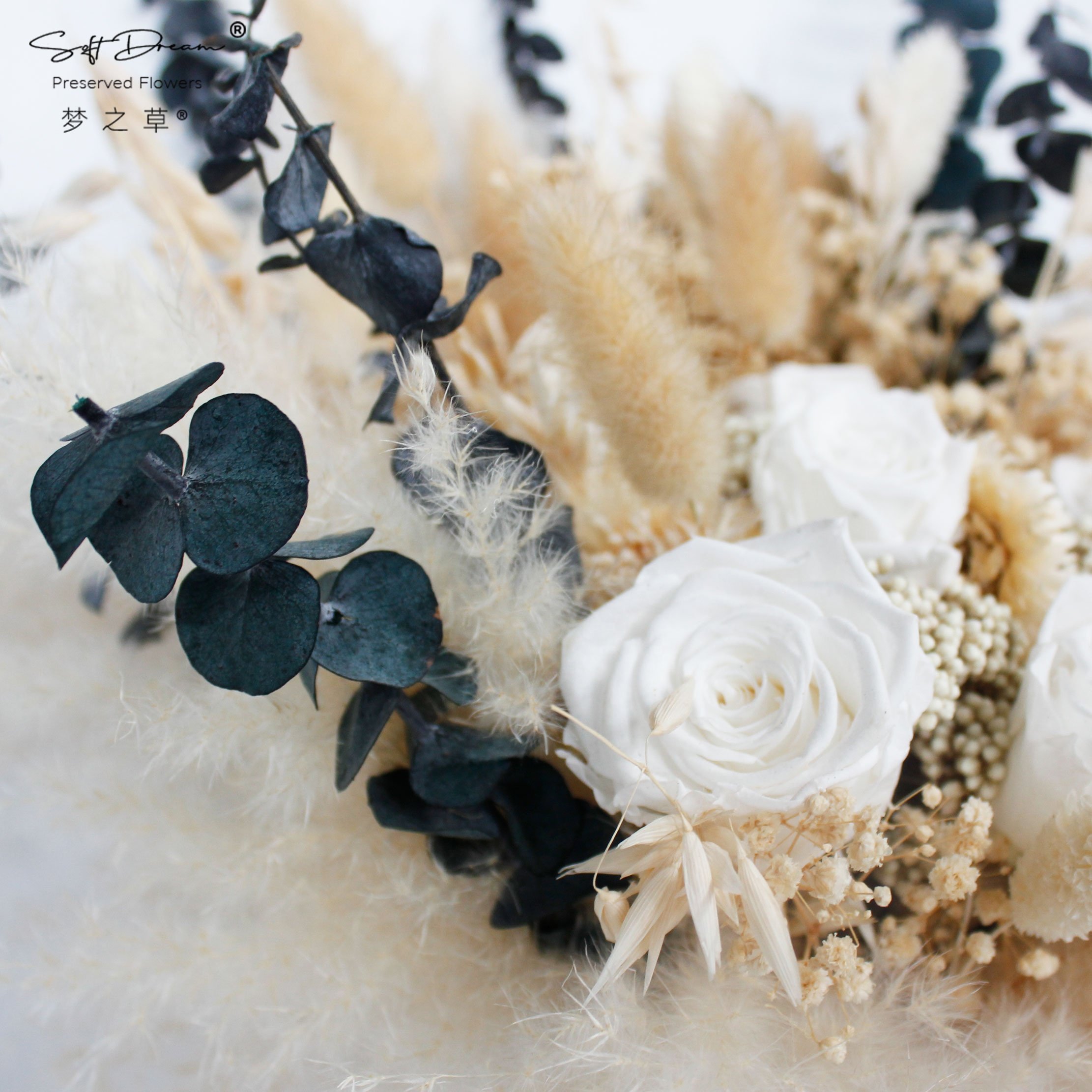 2024 Softdream Wholesale Dried Flowers Pampas grass Preserved Rose Boho Wedding Bouquet Bridal Wedding Bouquet