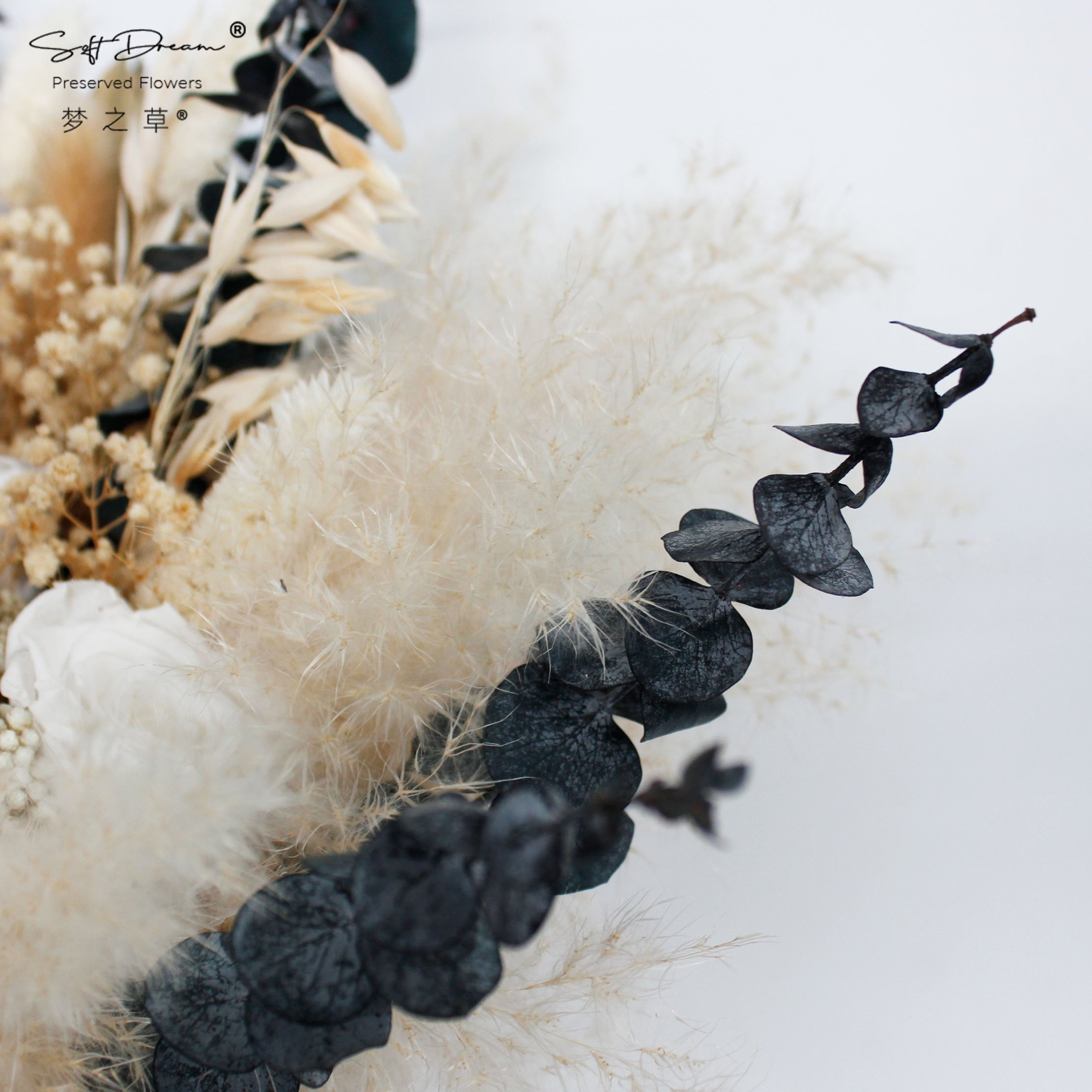 2024 Softdream Wholesale Dried Flowers Pampas grass Preserved Rose Boho Wedding Bouquet Bridal Wedding Bouquet
