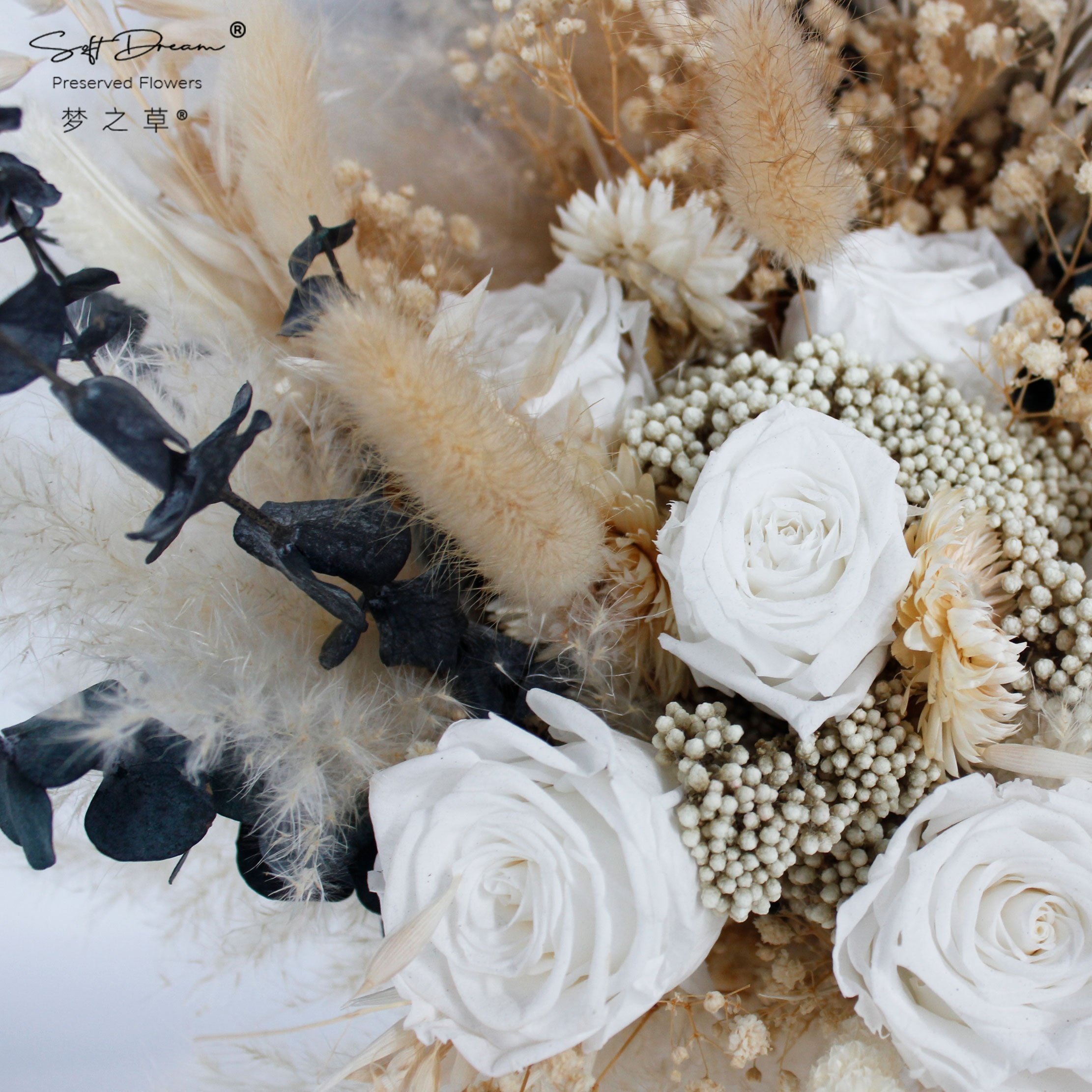 2024 Softdream Wholesale Dried Flowers Pampas grass Preserved Rose Boho Wedding Bouquet Bridal Wedding Bouquet
