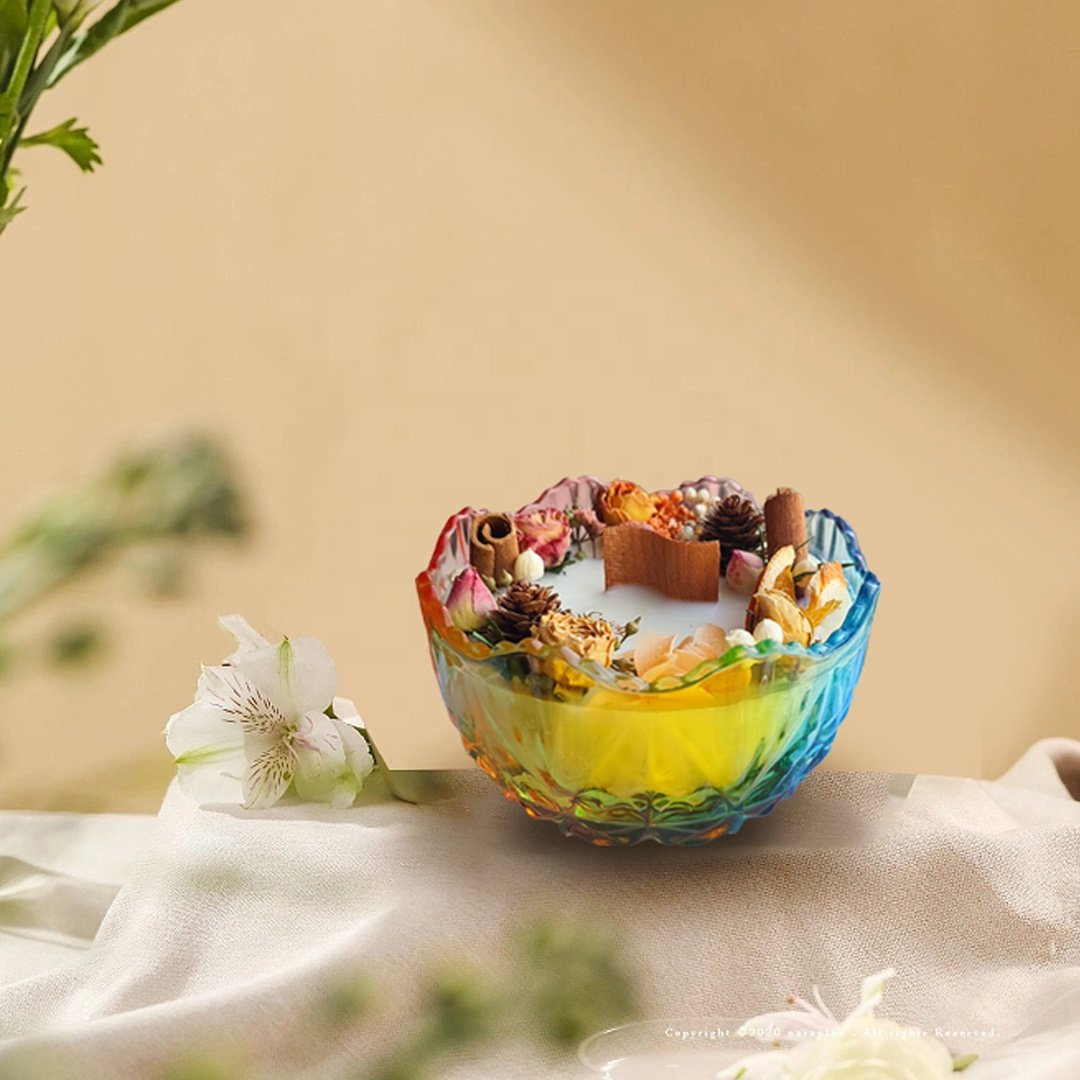 Premium Quality Creative Beautiful Dry flower and Fruit in Scented Candles With Multiple Colors Glass Jar