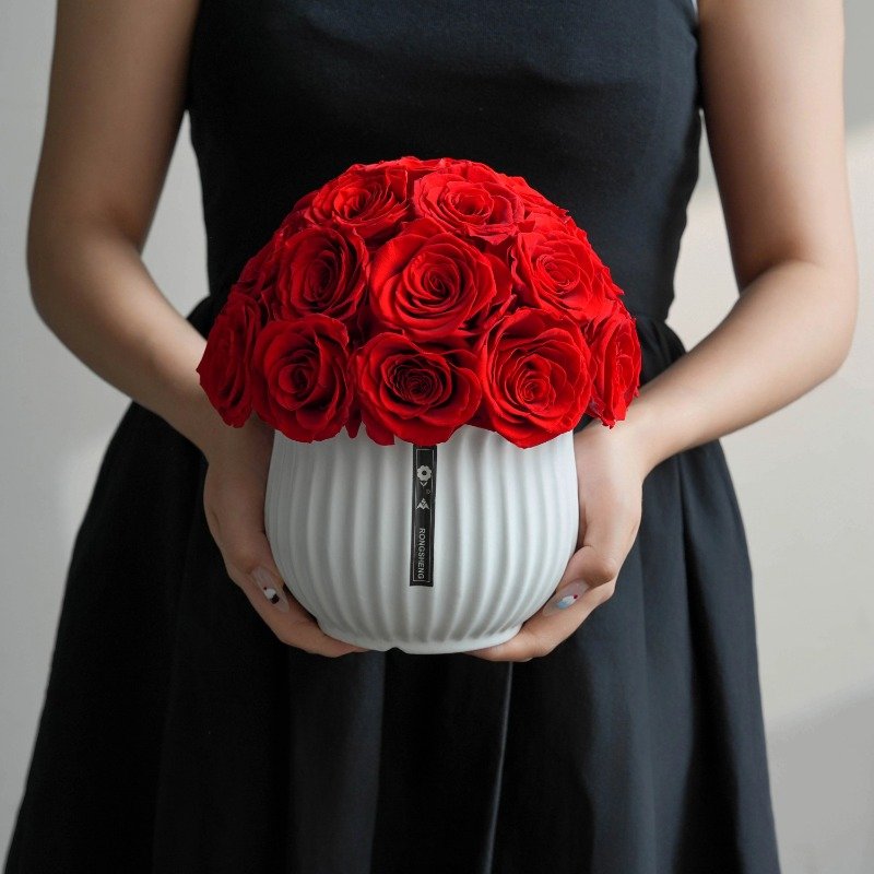 Futuristic Design Classic Riven Travertine Venice Lego Ceramic Vase With Dried Forever Preserved Rose For Centerpiece Decoration