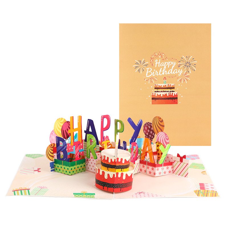 Creative greeting card chocolate birthday cake blow candle music light ins wind birthday gift 3D cake wholesale
