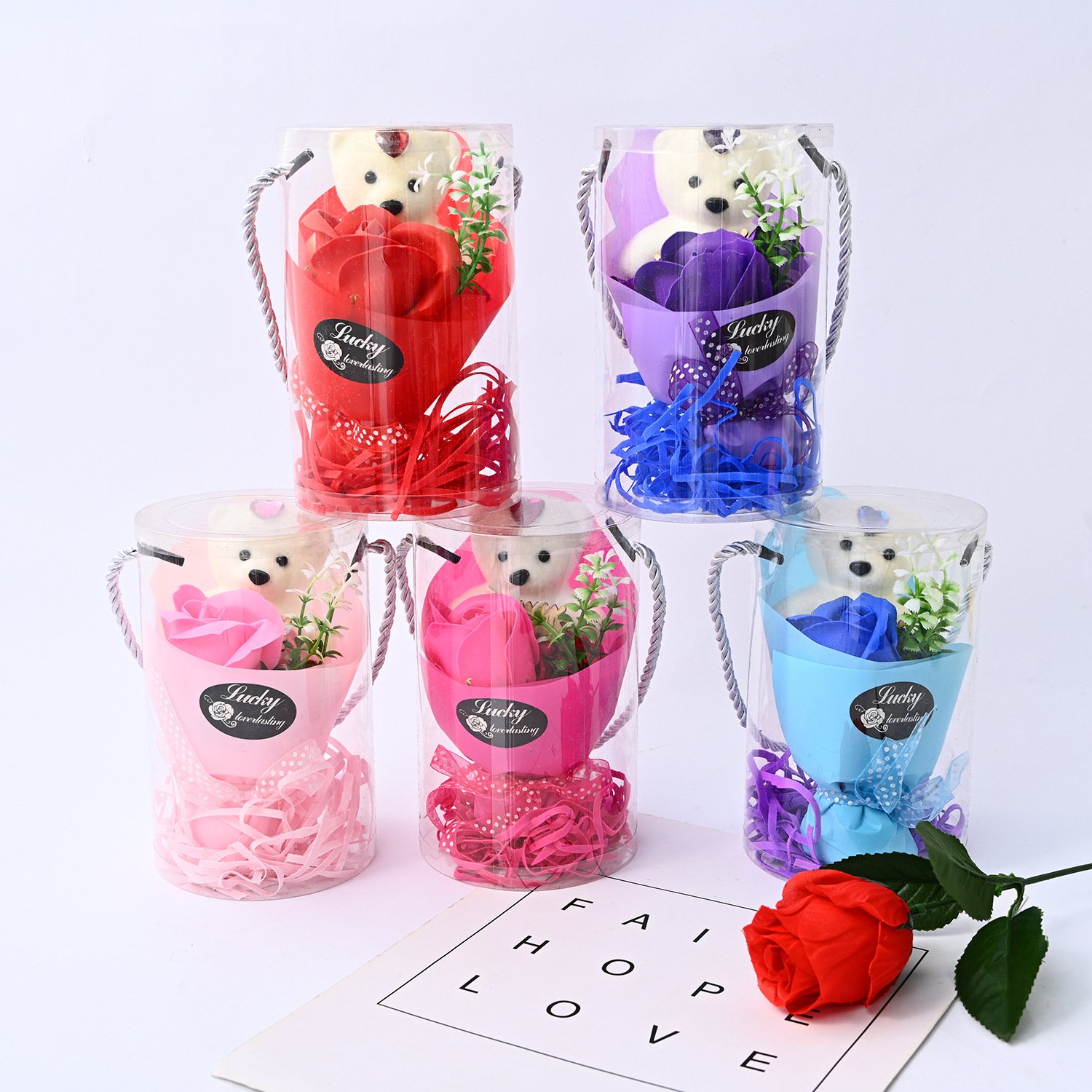 Mother's Day Valentine's Day Gift Cylinder Transparent Gift Box Rose Soap Bouquet Plastic Cylinder Packaging
