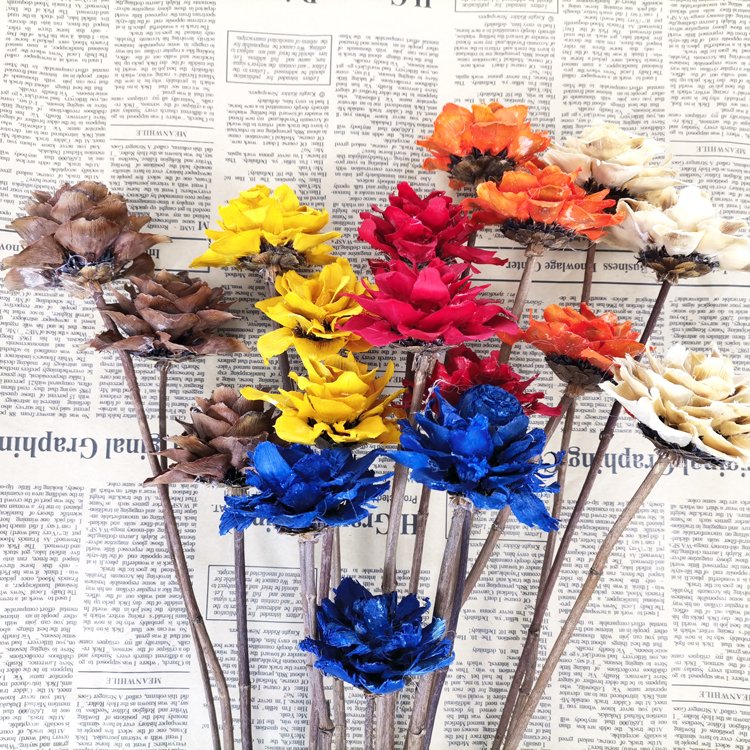 SumFlora 2024 new product natural dried flowers wooden camellia flowers for decoration
