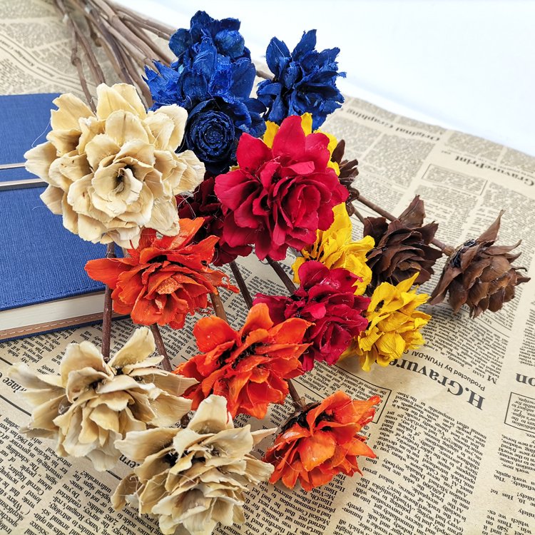 SumFlora 2024 new product natural dried flowers wooden camellia flowers for decoration