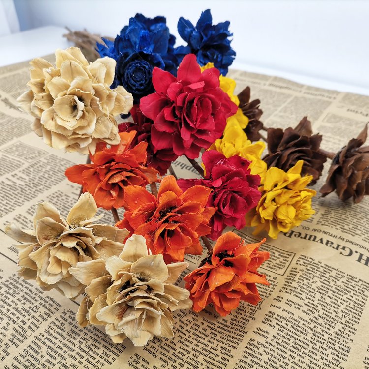 SumFlora 2024 new product natural dried flowers wooden camellia flowers for decoration
