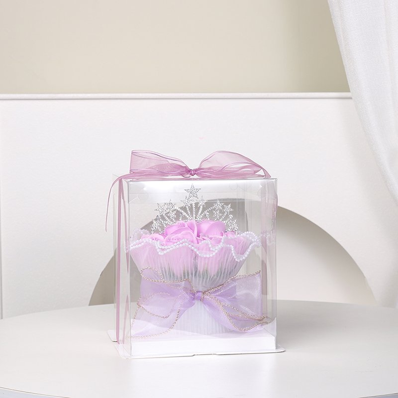 Wholesale Dried Preserved Flower Artificial Flower Crown Decoration Yarn Bouquet Square Plastic Box Preserved Flower Bouquet