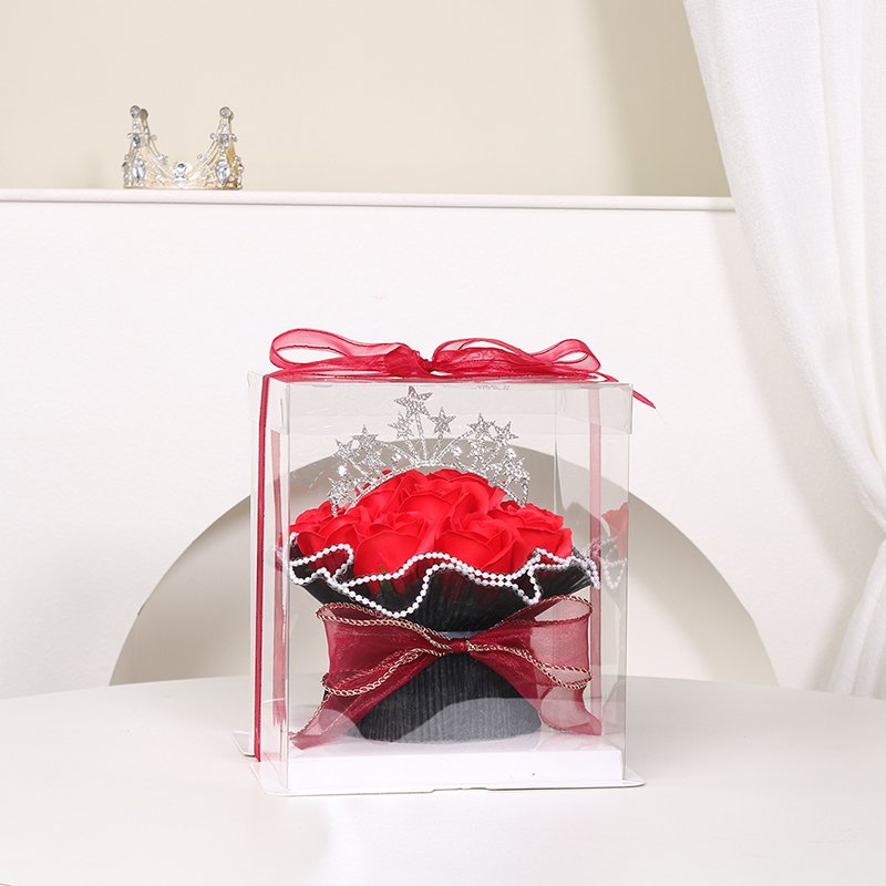 Wholesale Dried Preserved Flower Artificial Flower Crown Decoration Yarn Bouquet Square Plastic Box Preserved Flower Bouquet