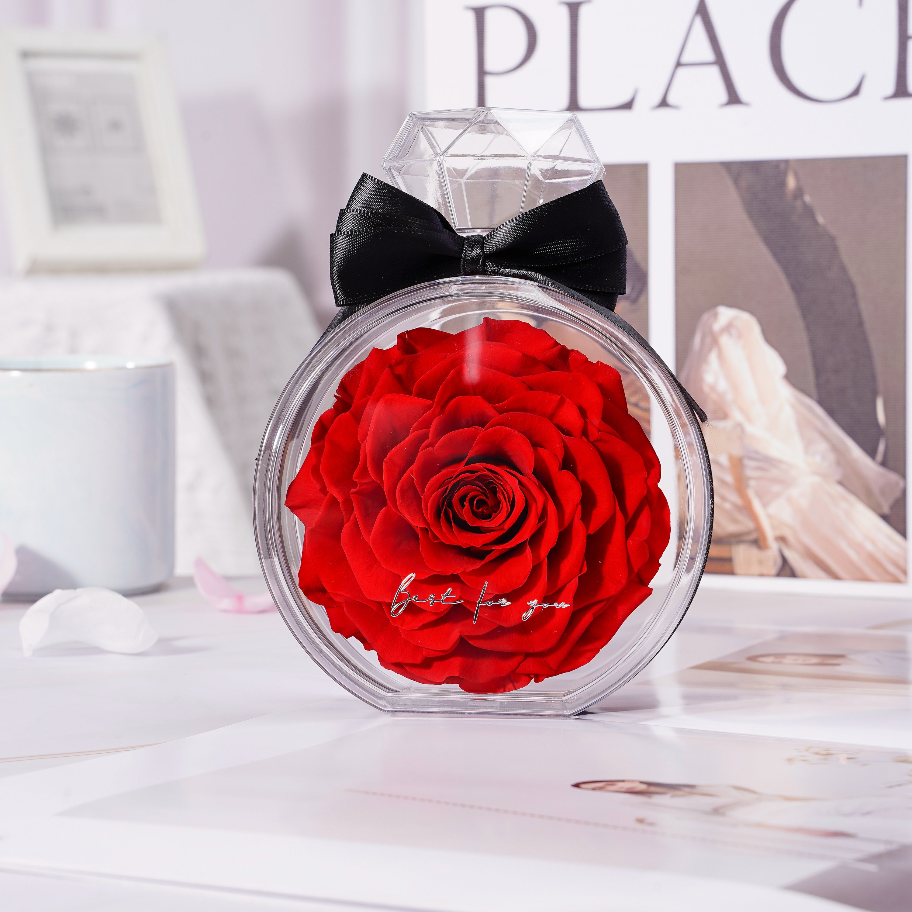 Valentine Day Gift Box Handmade Elegant Present Real Fresh Eternity immortal Rose Preserved Flower in a Acrylic Box/Glass Dome