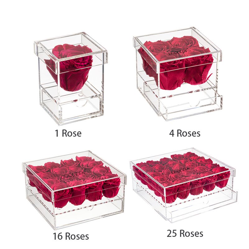 Valentine Gift Eternal Jewelry Acrylic Box Rose Forever Flower Eternal Preserved Roses for Wedding Home Decoration