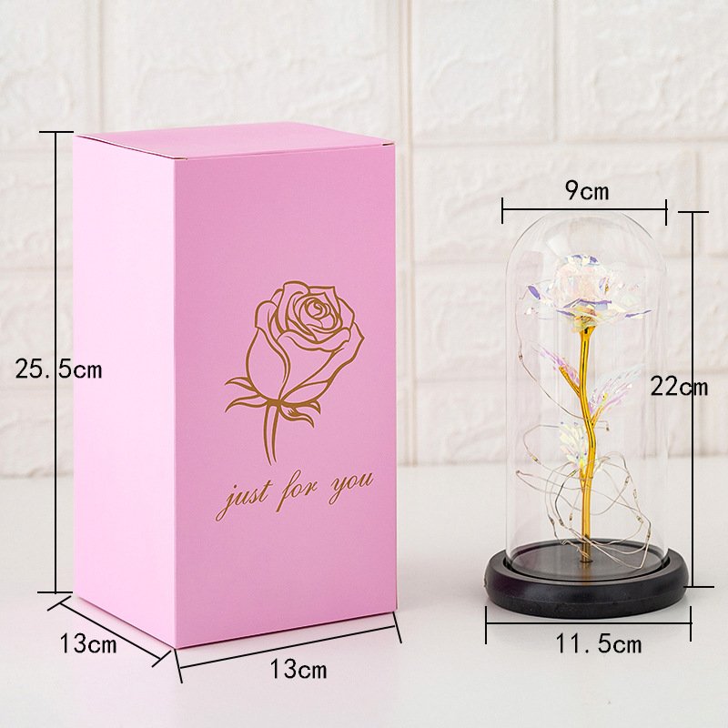 Hot Selling Artificial Flower Valentine's Day Gifts Golden Rose Led Lamp 24k Gold Foil Rose in Glass Dome Flowers