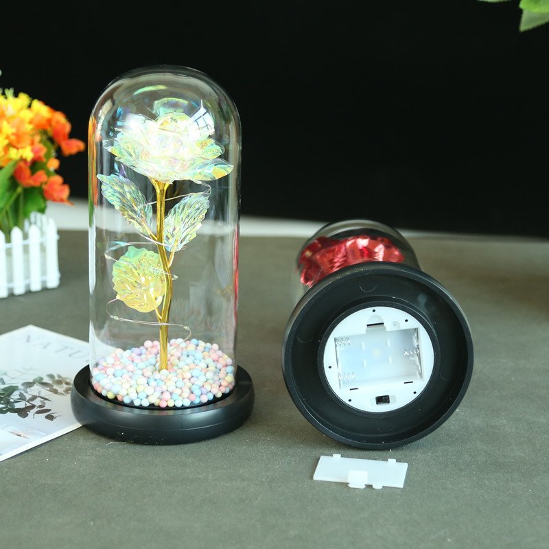 Hot Selling Artificial Flower Valentine's Day Gifts Golden Rose Led Lamp 24k Gold Foil Rose in Glass Dome Flowers