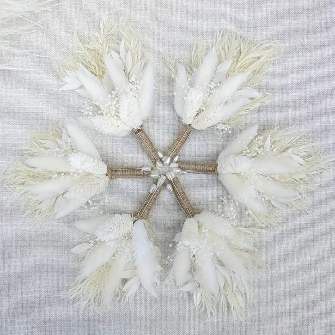 G31 Groom Best Man Boho Men's Rustic Vintage Wedding Party Prom Mini Dried Flower Bouquet White Dried Flower Boutonnieres