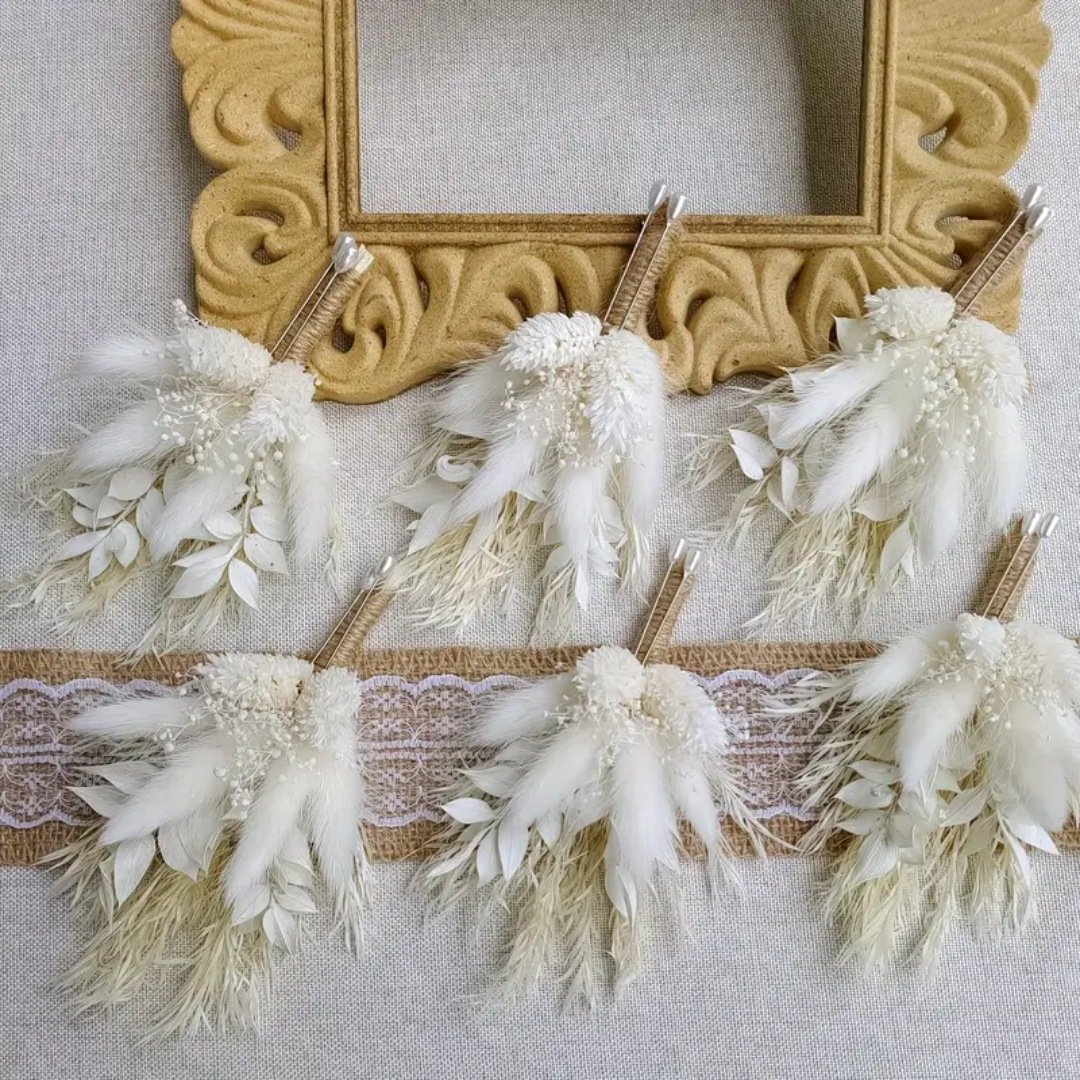 G31 Groom Best Man Boho Men's Rustic Vintage Wedding Party Prom Mini Dried Flower Bouquet White Dried Flower Boutonnieres