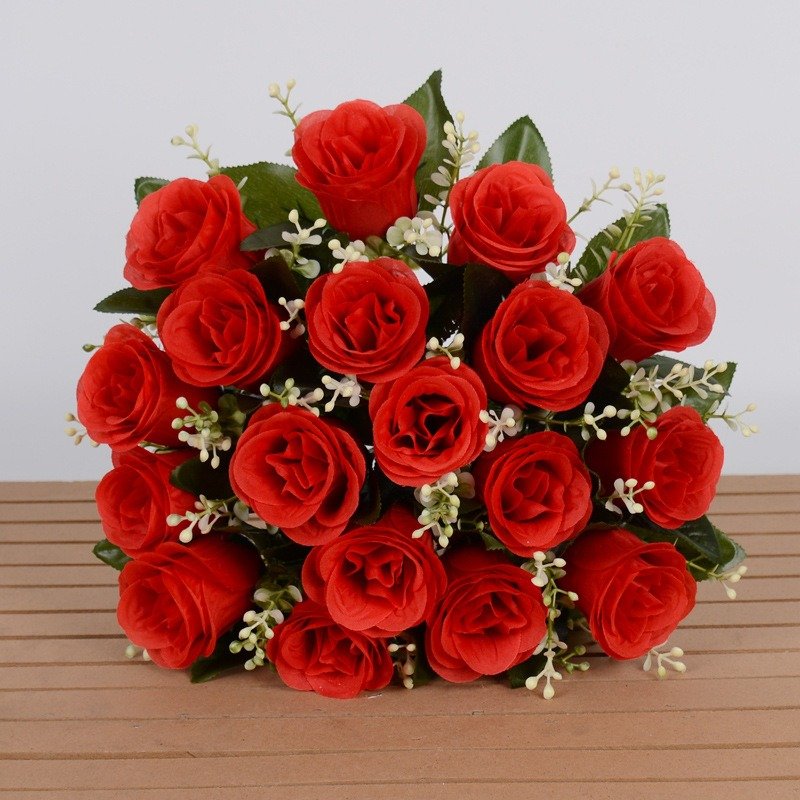 Wholesale Artificial Silk Rose Bouquet 18 Big Buds Wedding Bride Flower Decoration Props Christmas Bridal Occasions Fake Flower