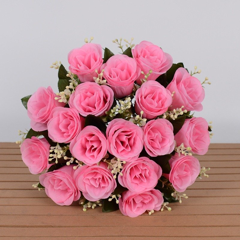 Wholesale Artificial Silk Rose Bouquet 18 Big Buds Wedding Bride Flower Decoration Props Christmas Bridal Occasions Fake Flower