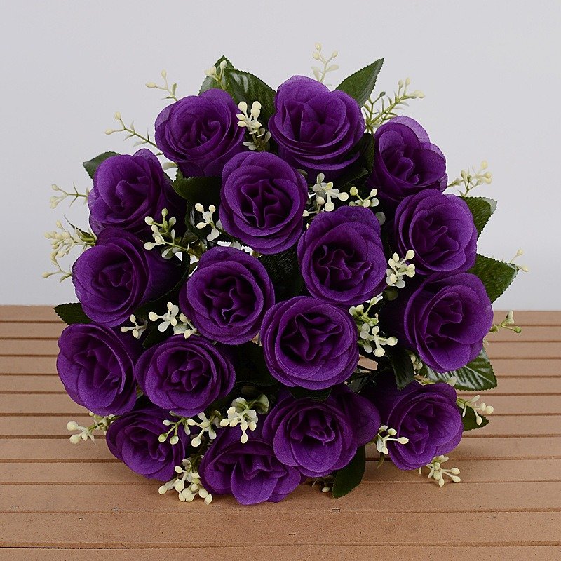Wholesale Artificial Silk Rose Bouquet 18 Big Buds Wedding Bride Flower Decoration Props Christmas Bridal Occasions Fake Flower