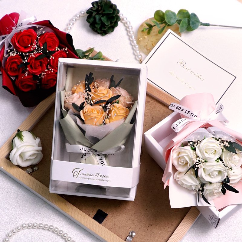 TC Wholesale Artificial Soap Rose Bouquet 7 Soap Flower Dried Flower For Valentine's Day Gifts Wedding Bouquet Home Decoration