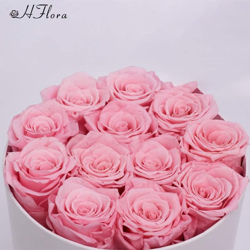 HFlora Customized 12 pcs Smile Artifical Roses Mother's Day New Year's Gift Finished White Middle Box Preserved Flower Rose