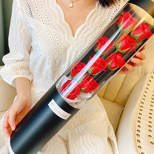 Ammy 9 Rose Artificial Flower Rose Soap With Dried Flowers Bouquet In Stylish Hug Bucket Box With Led Light valentines day gift