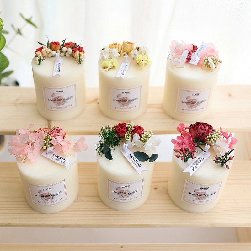 Private label glass jar scented soy wax candles home decor luxury romantic birthday candle with dried flowers