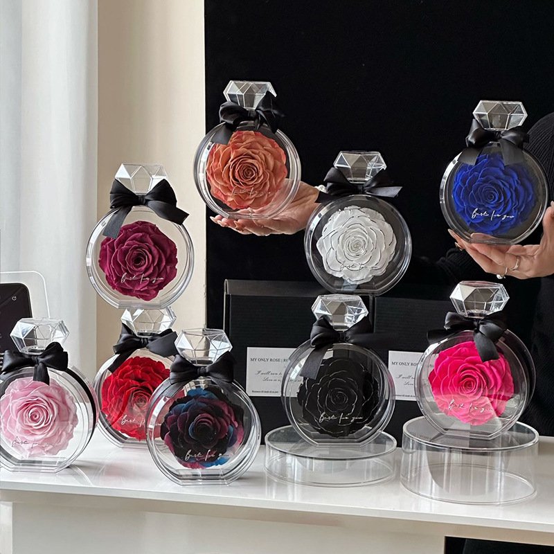 Handmade Elegant Acrylic Box Preserved Immortal Rose Fresh Eternity Flower for Christmas and Valentine's Day Gifts