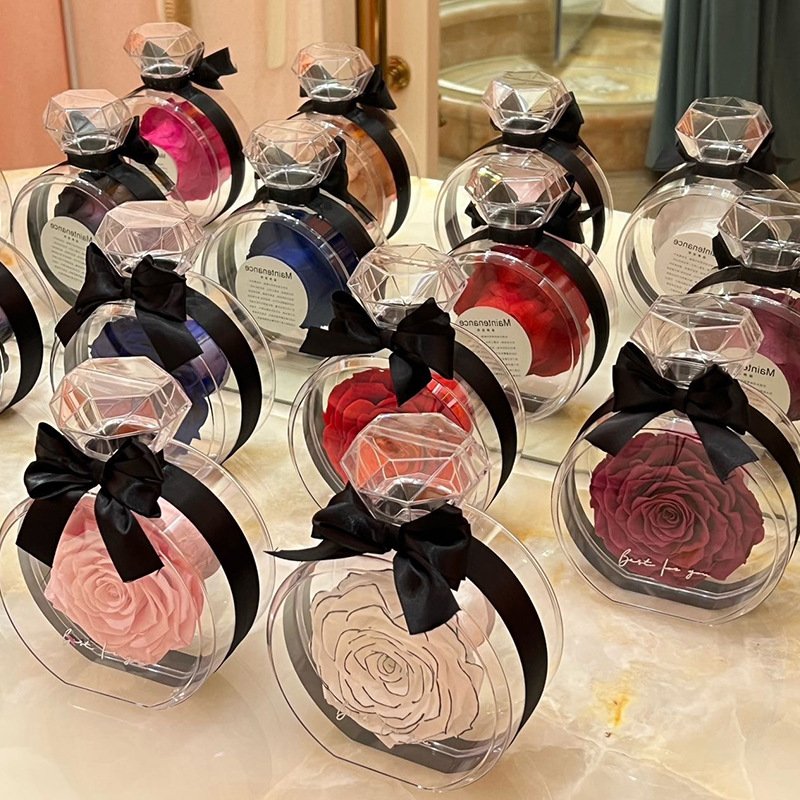 Handmade Elegant Acrylic Box Preserved Immortal Rose Fresh Eternity Flower for Christmas and Valentine's Day Gifts