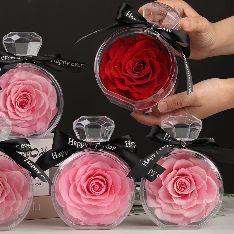 Handmade Elegant Acrylic Box Preserved Immortal Rose Fresh Eternity Flower for Christmas and Valentine's Day Gifts