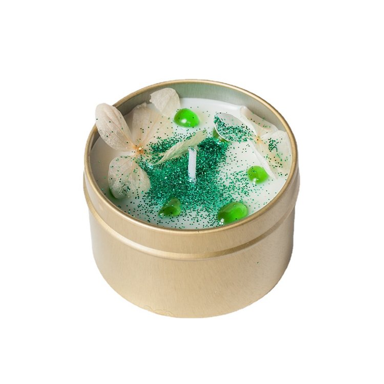Handmade Luxury Scented Soy Wax Candle Dried Flowers Healing Crystal Custom Wholesale Tin Lidded Meditation Holidays Diwali
